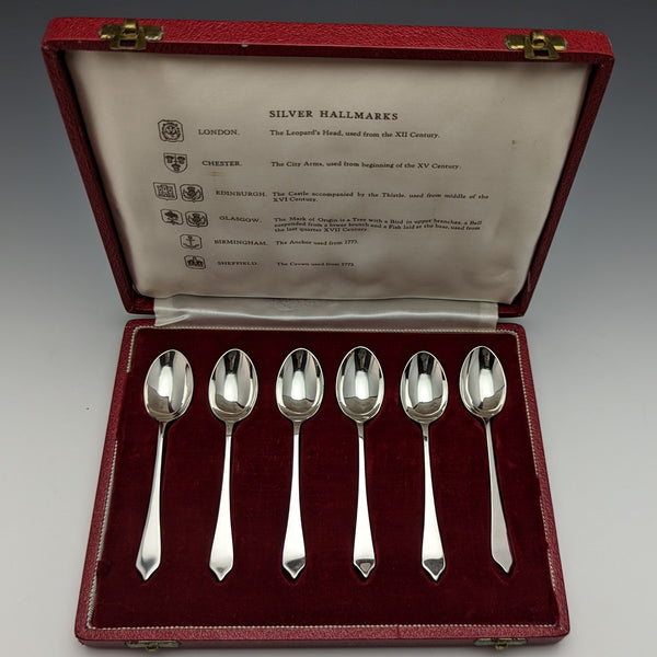 1959年 英国ヴィンテージ 純銀 マルチホールマーク ティースプーン6本セット ケース入り